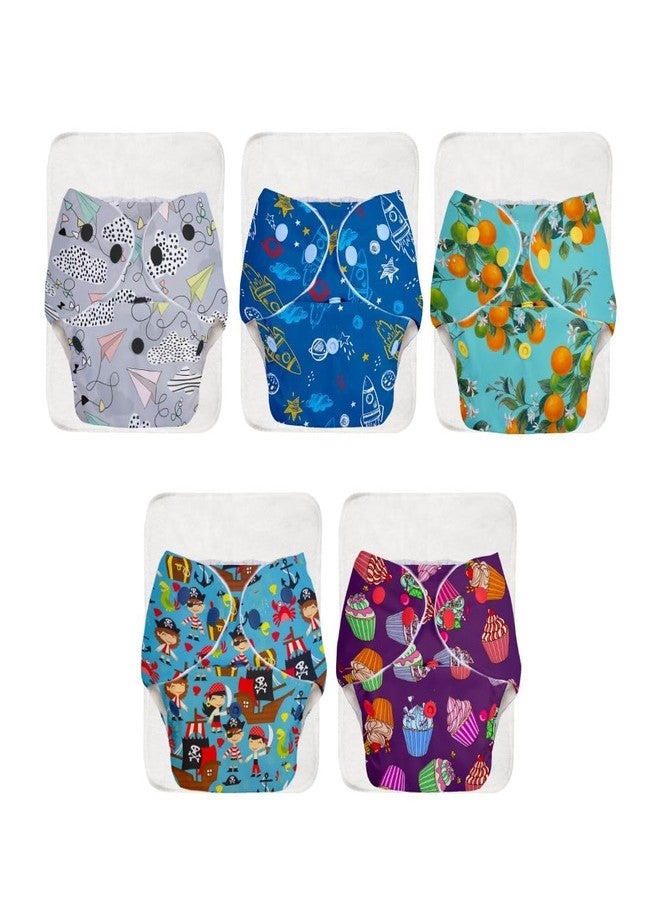 Superbottoms Basic Leakage-proof advanced cloth diapers for babies, High Absorbent 100% cotton 5 reusable diaper and 5 insert pad Combo Pack washable cloth diaper 3M -3Years Adjustable, Reduces Rash - Image 1