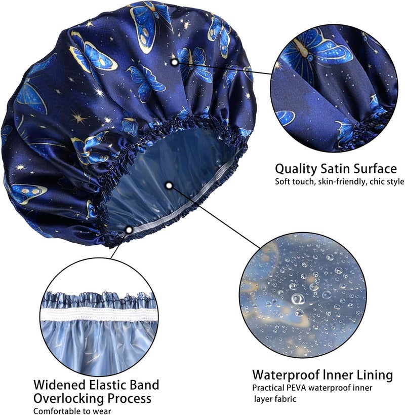 CHFONG 4 PCS Shower Cap for Women, Elastic and Reusable Bath Caps, Double Layers Shower Caps Reusable Waterproof, Bathing Shower Caps, Environmental Bath Hair Protection Cap - Butterfly A - Image 5