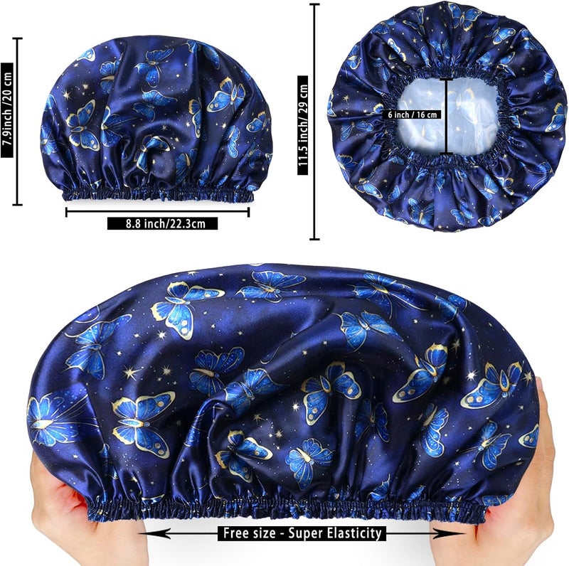 CHFONG 4 PCS Shower Cap for Women, Elastic and Reusable Bath Caps, Double Layers Shower Caps Reusable Waterproof, Bathing Shower Caps, Environmental Bath Hair Protection Cap - Butterfly A - Image 4