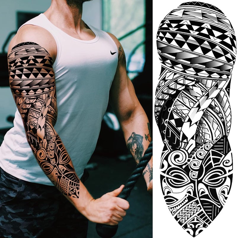 Briyhose Protective coating Totem Tribal Temporary Tattoo Sleeves, Full Arm Large Polynesian Hawaiian Tribal Fake Tattoos Sleeve For Men Women Adult, Black Viking Maori Temp Tatoo Sticker Leg Body Art Makeup, 6-Sheet Upgraded simple practical design - Image 2