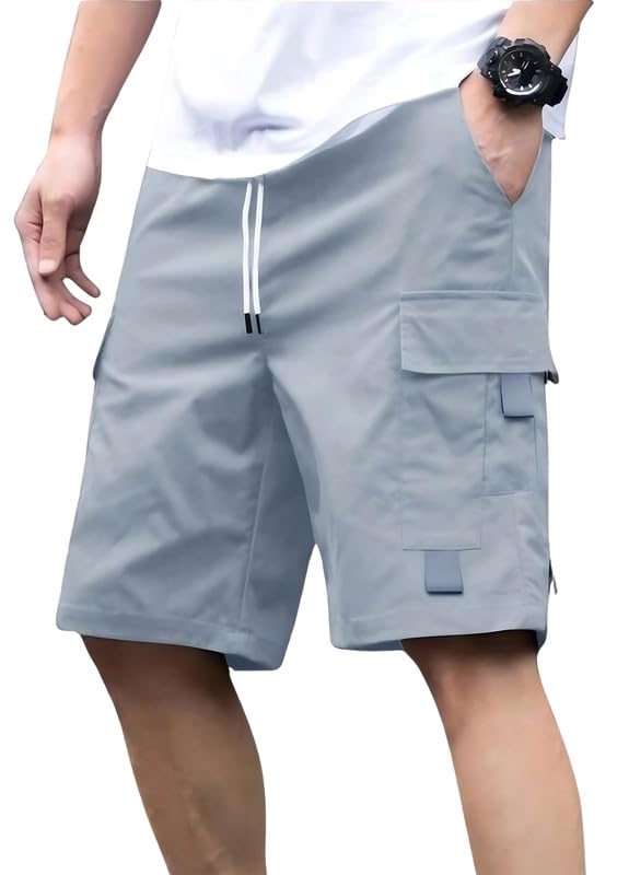 NoseQueen Men Fashion Cotton Shorts Pant for Men, Relaxed Fit Drawstring Waist Casual Half Pant for Man Light Grey - Image 1