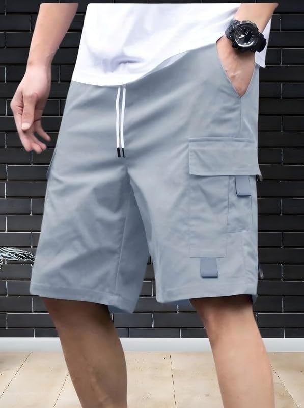 NoseQueen Men Fashion Cotton Shorts Pant for Men, Relaxed Fit Drawstring Waist Casual Half Pant for Man Light Grey - Image 5
