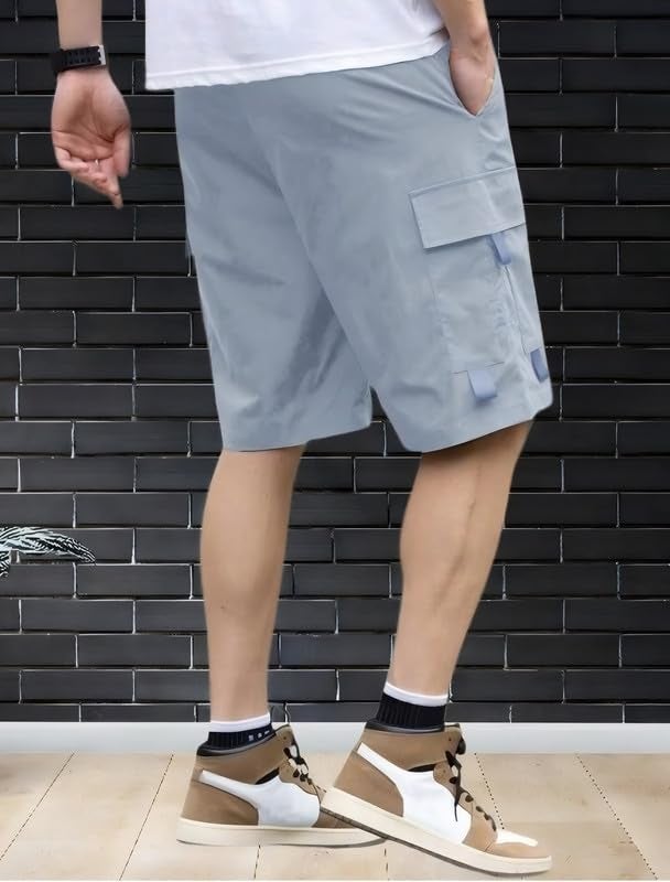 NoseQueen Men Fashion Cotton Shorts Pant for Men, Relaxed Fit Drawstring Waist Casual Half Pant for Man Light Grey - Image 2