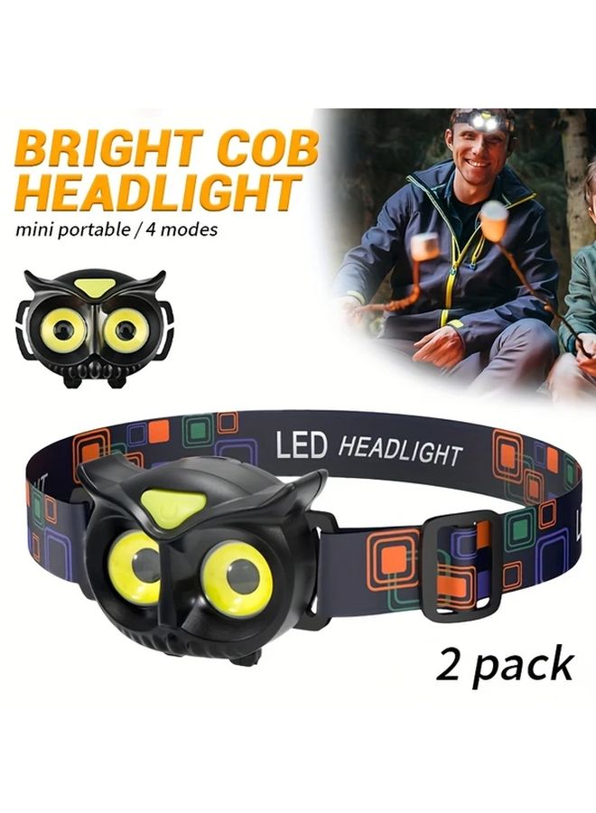 2 Pcs Owl Head Lamp 4 Modes Hands Free Flashlight For Construction Mining Gifts - Image 2