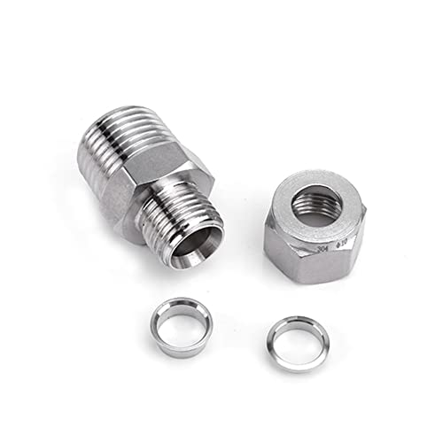 Pysrych 304 Stainless Steel Compression Fitting 1/4" Tube OD x 1/4" NPT Male Coupler Straight Adapter Connect with Double Ferrules Pack of 2 - Image 2