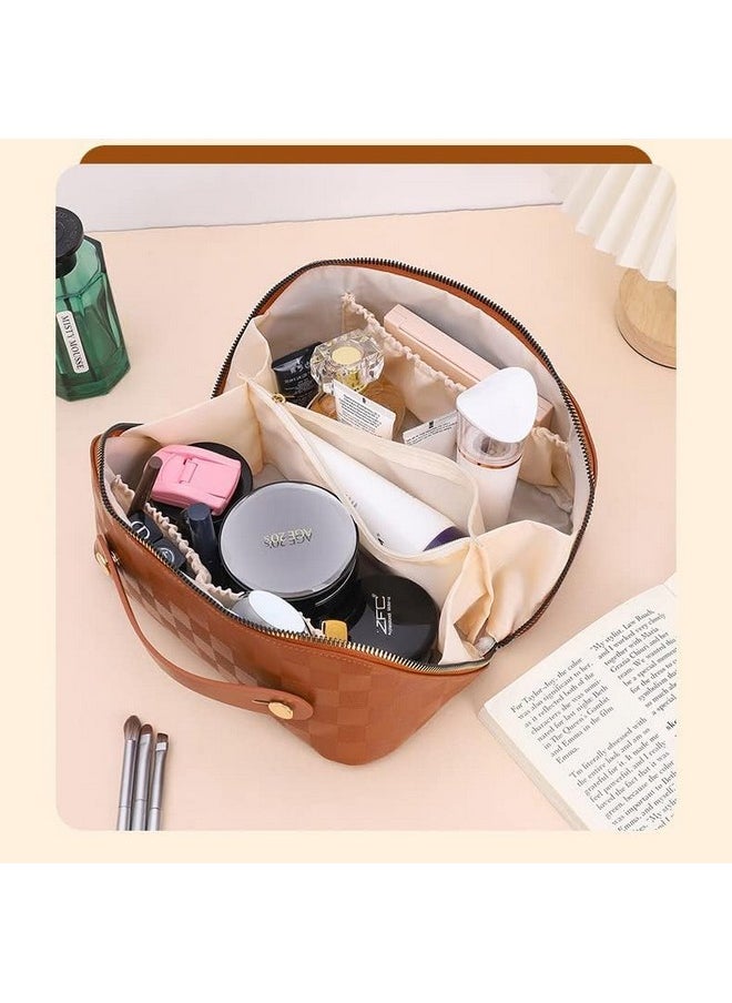 NFI essentials NFI essentials Cosmetic Travel Organizer Bag, Women's Makeup Pouch Toiletry Bag Portable Leather Wide Opening Cosmetics Bag with Handle and Divider  - Image 2