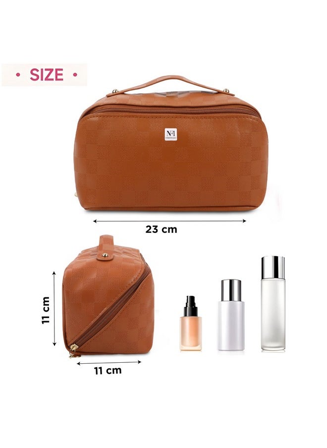 NFI essentials NFI essentials Cosmetic Travel Organizer Bag, Women's Makeup Pouch Toiletry Bag Portable Leather Wide Opening Cosmetics Bag with Handle and Divider  - Image 4