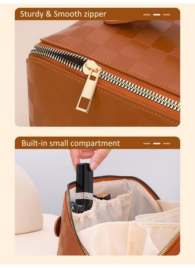 NFI essentials NFI essentials Cosmetic Travel Organizer Bag, Women's Makeup Pouch Toiletry Bag Portable Leather Wide Opening Cosmetics Bag with Handle and Divider  - Image 5