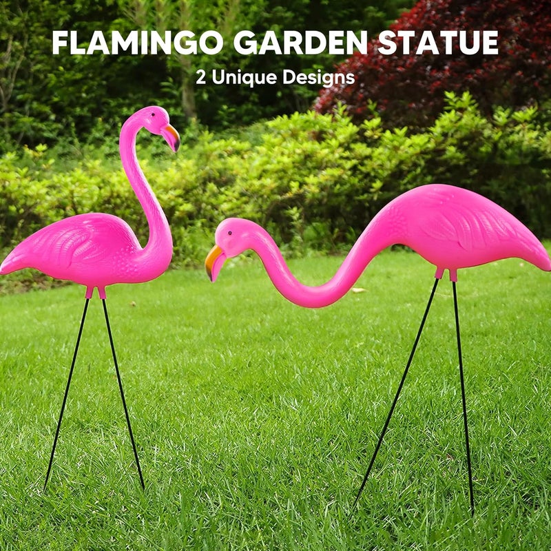 JOYIN Set of 2 Small Pink Flamingo Yard Ornament Stakes Mini Lawn Plastic Flamingo Statue with Metal Legs for Sidewalks, Outdoor Garden Decoration, Luau Party, Beach, Tropical Party Decor, 2 Styles - Image 2