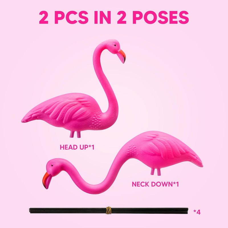 JOYIN Set of 2 Small Pink Flamingo Yard Ornament Stakes Mini Lawn Plastic Flamingo Statue with Metal Legs for Sidewalks, Outdoor Garden Decoration, Luau Party, Beach, Tropical Party Decor, 2 Styles - Image 5