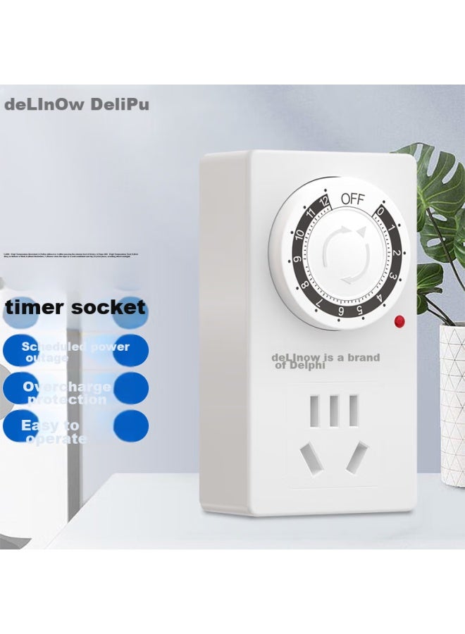 Delipow New National Standard Timer Socket, 12-hour Mechanical Timer, Power On/off, Hot Water Heater, Phone Charging, Overcharge Prevention, Power-off Timer, Energy-saving Plug Converter - Image 1