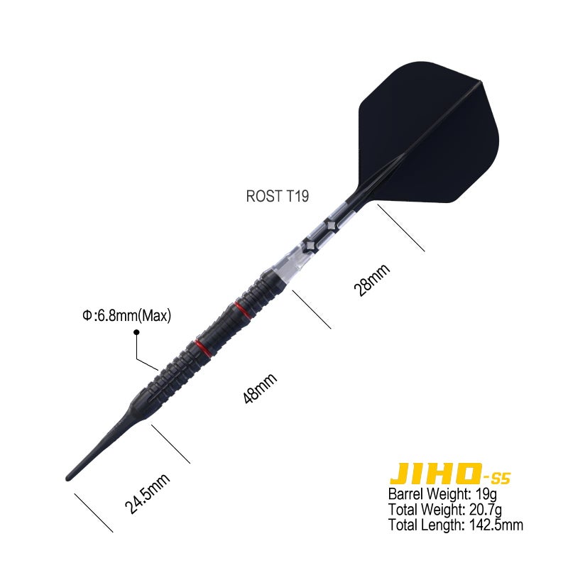 CUESOUL JIHO S5 19g Soft Tip 90% Tungsten Dart Set with Titanium Coated and Unifying ROST T19 Flight - Image 2