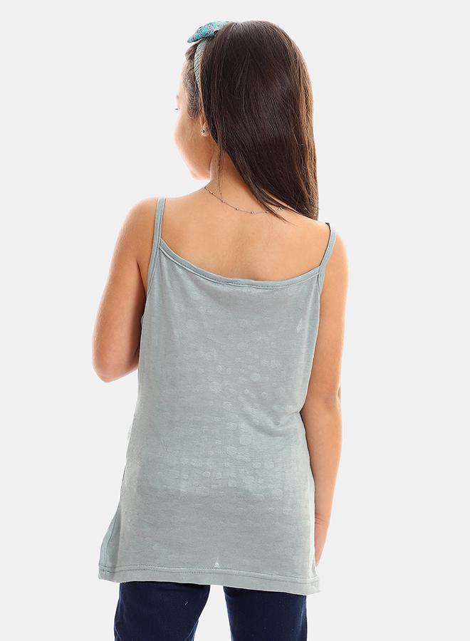 kady Girls Self Pattern Spaghetti Sleeves Tank Top girls aqua 4 Years - Image 3