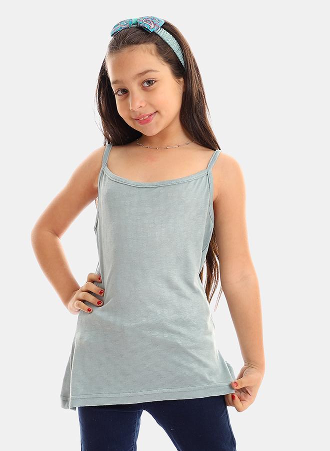 kady Girls Self Pattern Spaghetti Sleeves Tank Top girls aqua 4 Years - Image 1