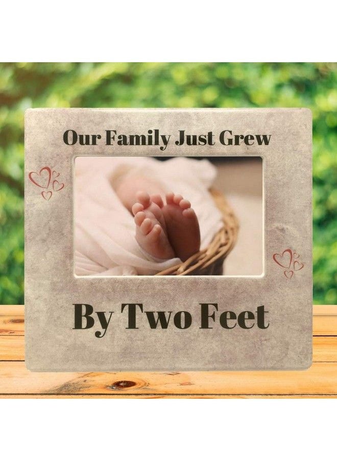 BANBERRY DESIGNS New Baby Frame Our Family Just Grew By Two Feet Heart Design With Tan Marble Like Background Nursery Décor 4" X 6" Picture Opening  - Image 5