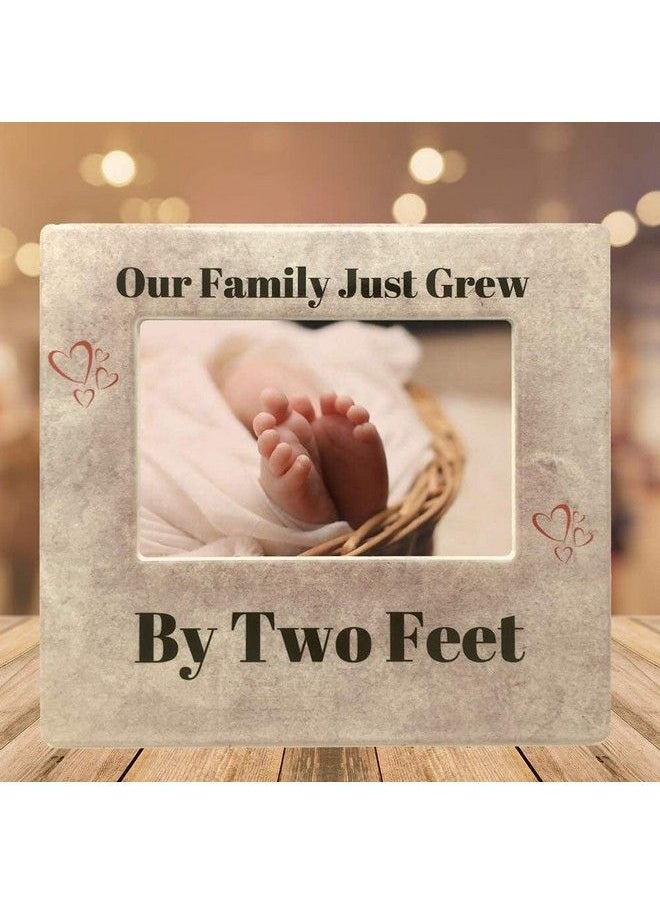 BANBERRY DESIGNS New Baby Frame Our Family Just Grew By Two Feet Heart Design With Tan Marble Like Background Nursery Décor 4" X 6" Picture Opening  - Image 2