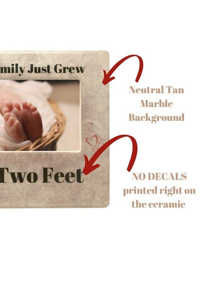BANBERRY DESIGNS New Baby Frame Our Family Just Grew By Two Feet Heart Design With Tan Marble Like Background Nursery Décor 4" X 6" Picture Opening  - Image 4