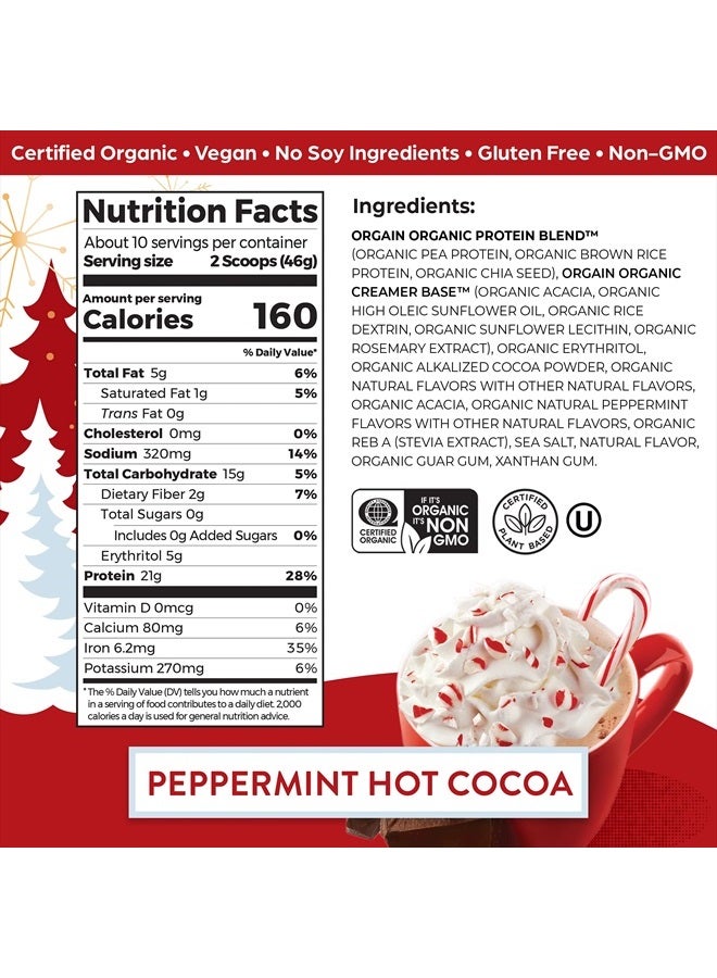 Orgain Organic Vegan Protein Powder, Peppermint Hot Cocoa Holiday Flavor - 21g of Plant Protein, 5g Prebiotic Fiber, No Lactose Ingredients, No Added Sugar, Non-GMO, For Shakes & Smoothies, 1.02 lb - Image 2