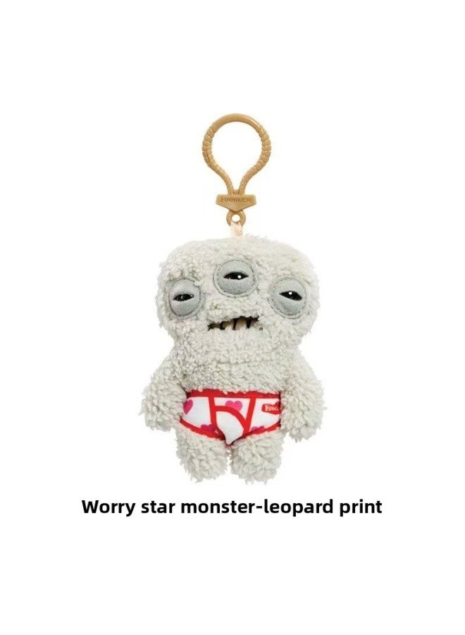 Key Pendant Genuine Big Teeth Teeth Monster Doll Teeth Treasure Ugly Adorable Monster Funny Plush Support One Generation-Color:Keychain-piefs-save Star Monster (gray)-Height:About 12cm - Image 1