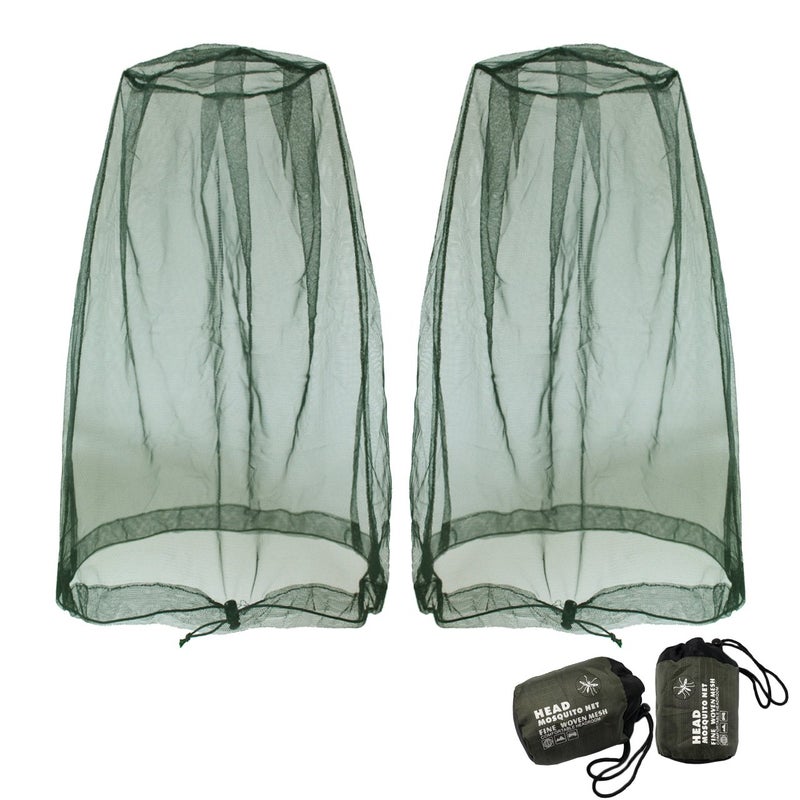 Benvo Mosquito Head Net Mesh, Face Neck Fly Netting Hood from Bugs Gnats Noseeums Screen Net for Any Outdoor Lover- with Carry Bags Fits Most Sizes of Hats Caps (2pcs, Olive, Updated Big Net) - Image 1