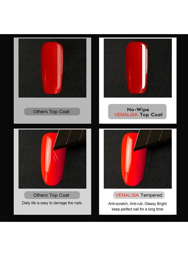 V VENALISA VENALISA 2 Pcs 15ml Gel Nail Ploish Base and Top Coat Set, No Wipe High Gloss Long Lasting Tempered Top Coat Polish Soak Off LED Gel Kit - Image 2