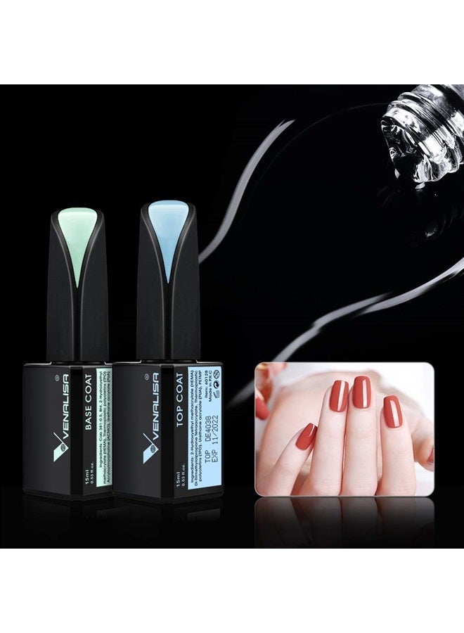 V VENALISA VENALISA 2 Pcs 15ml Gel Nail Ploish Base and Top Coat Set, No Wipe High Gloss Long Lasting Tempered Top Coat Polish Soak Off LED Gel Kit - Image 5