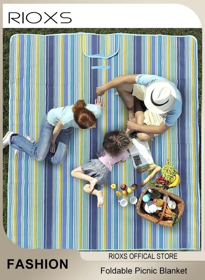 RIOXS Extra Large Picnic Blanket, Foldable Waterproof Sandproof Beach Blanket, Portable Outdoor Picnic Mats with Disposable Picnic Mats, Lightweight and Outdoor Mat Camping Blanket with Carry Strap, Ideal for Travel, Camping, Park, Garden, Picnic - Image 1
