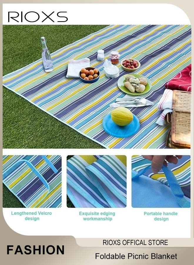 RIOXS Extra Large Picnic Blanket, Foldable Waterproof Sandproof Beach Blanket, Portable Outdoor Picnic Mats with Disposable Picnic Mats, Lightweight and Outdoor Mat Camping Blanket with Carry Strap, Ideal for Travel, Camping, Park, Garden, Picnic - Image 3