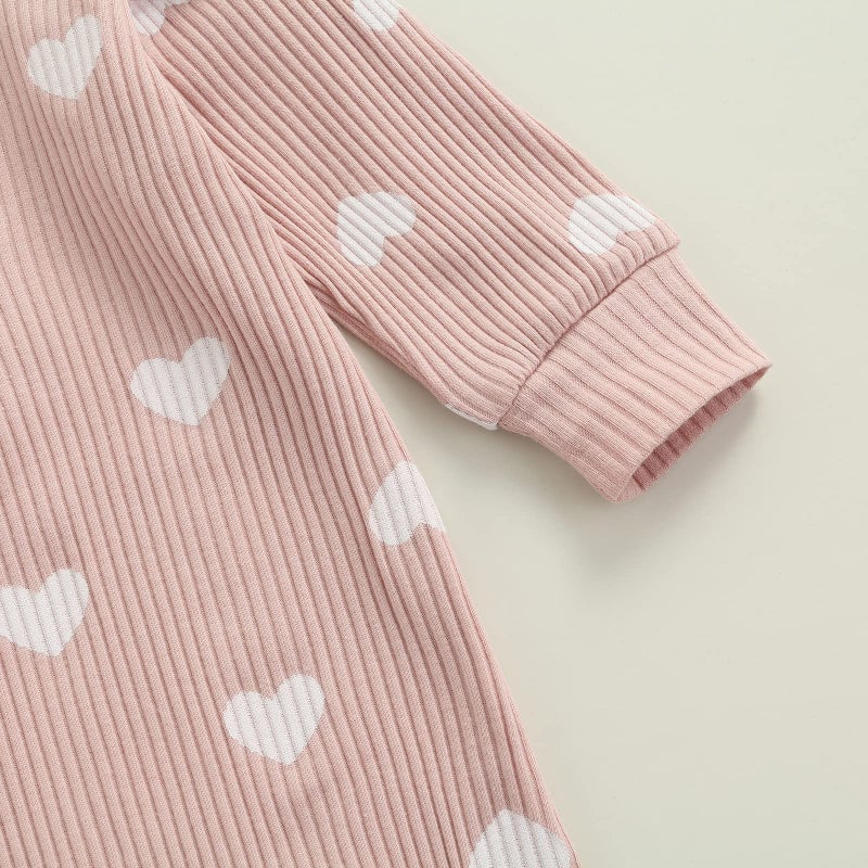MoZiKQin Newborn Baby Girl Ruffle Romper Knit Sweater Onesie Jumpsuit Long Sleeve Zipper Onesie Solid Fall Winter Outfits (D Love Heart Pink, 0-3 Months) - Image 4