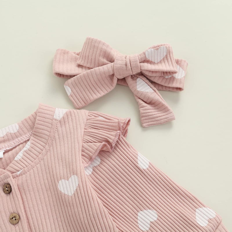 MoZiKQin Newborn Baby Girl Ruffle Romper Knit Sweater Onesie Jumpsuit Long Sleeve Zipper Onesie Solid Fall Winter Outfits (D Love Heart Pink, 0-3 Months) - Image 3