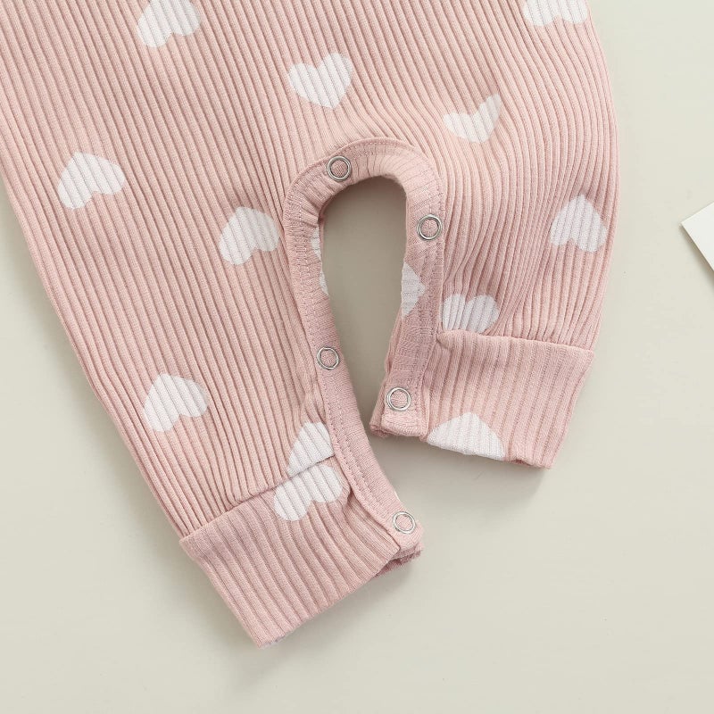 MoZiKQin Newborn Baby Girl Ruffle Romper Knit Sweater Onesie Jumpsuit Long Sleeve Zipper Onesie Solid Fall Winter Outfits (D Love Heart Pink, 0-3 Months) - Image 5