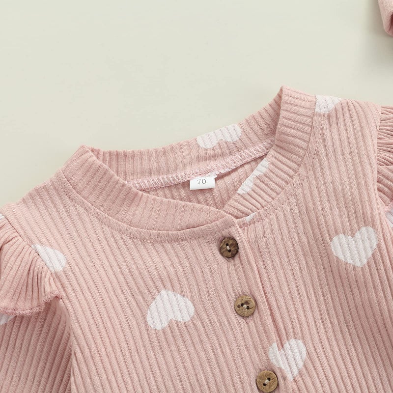 MoZiKQin Newborn Baby Girl Ruffle Romper Knit Sweater Onesie Jumpsuit Long Sleeve Zipper Onesie Solid Fall Winter Outfits (D Love Heart Pink, 0-3 Months) - Image 2