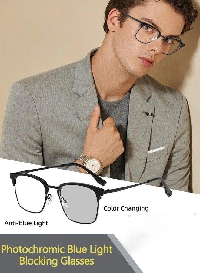 Men's Blue Light Blocking Sunglasses Anti UV and Glare Blue Light Filter Computer Glasses Rectangular Color Changing Anti Eyestrain Headache Eyewear Black - Image 1