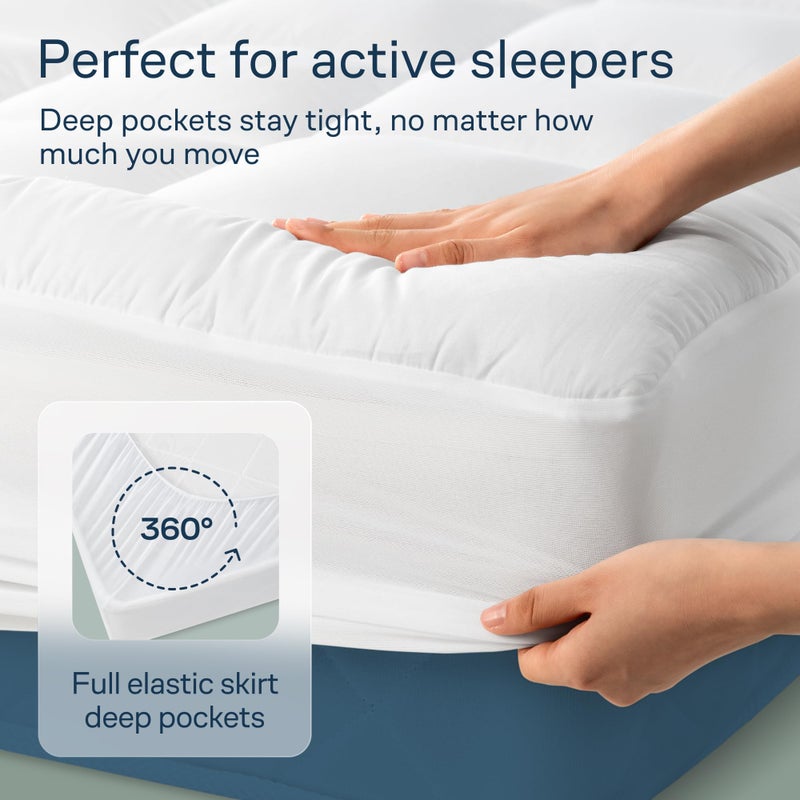 Niagara Sleep Solution Cloud-Like Queen Mattress Topper - 100% Cotton Top Mattress Pad for Back Pain Relief - Breathable & Naturally Cooling for Hot Sleepers, White - Image 2