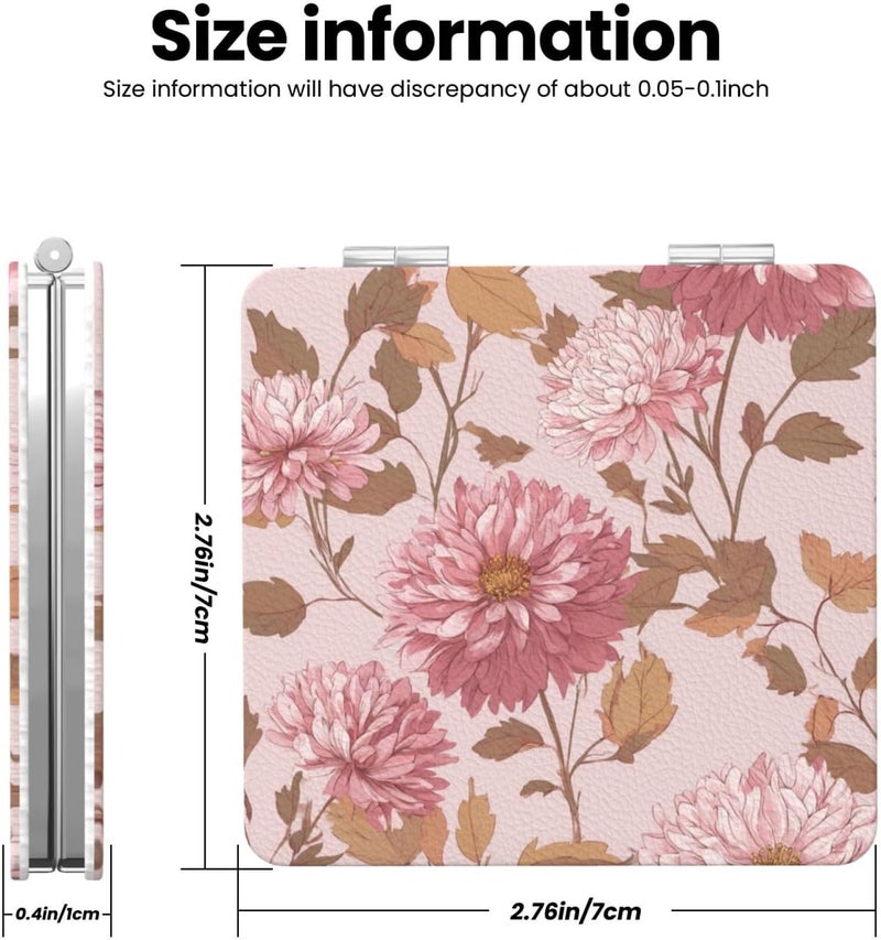 مرآة مكياج محمولة مزدوجة الوجه من نوع Pink Chrysanyhemum، مصنوعة من جلد PU، مثالية للاستخدام اليومي في العمل أو الأعمال التجارية. تتميز بحجمها الصغير ووزنها الخفيف، مما يسمح بوضعها بسهولة في جيوب الملابس أو حقائب المكياج. تحتوي على جانب عادي للحصول على انعكاس واقعي، بالإضافة إلى جانب مكبر بمقياس 2x، مثالي لمهام دقيقة مثل تنظيف الشعر الزائد أو تطبيق المكياج بدقة. تتميز أيضًا بجودة تصنيع عالية، حيث تم تصنيعها من معادن عالية الجودة وزجاج وجلد PU، مما يجعلها أنيقة ومتينة في الاستخدا�� اليومي. - Image 3