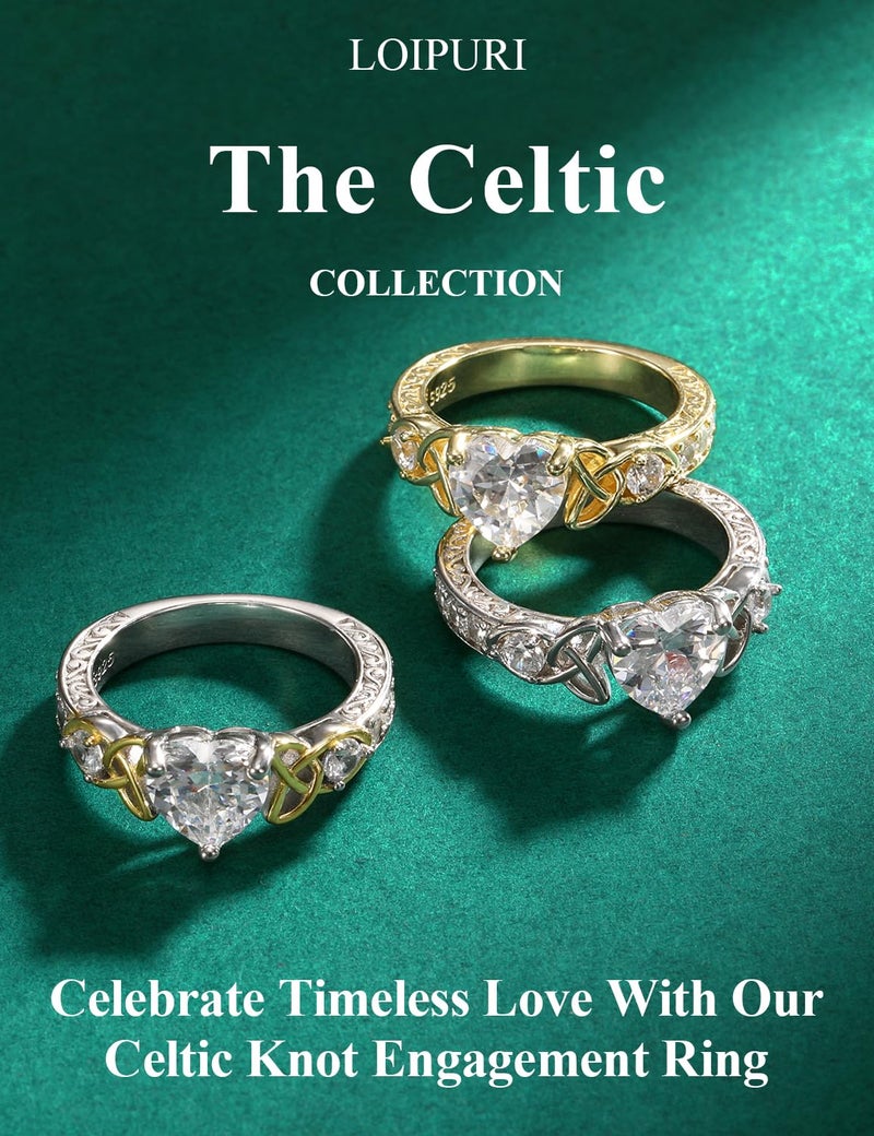 LOIPURI Emerald Moissanite Promise Rings for Her, 2CT D Color VVS1, Heart Shaped Celtic Knot, 925 Sterling Silver Engagement Wedding Anniversary Valentines Promise Gift with Certificate, Size 8 - Image 4