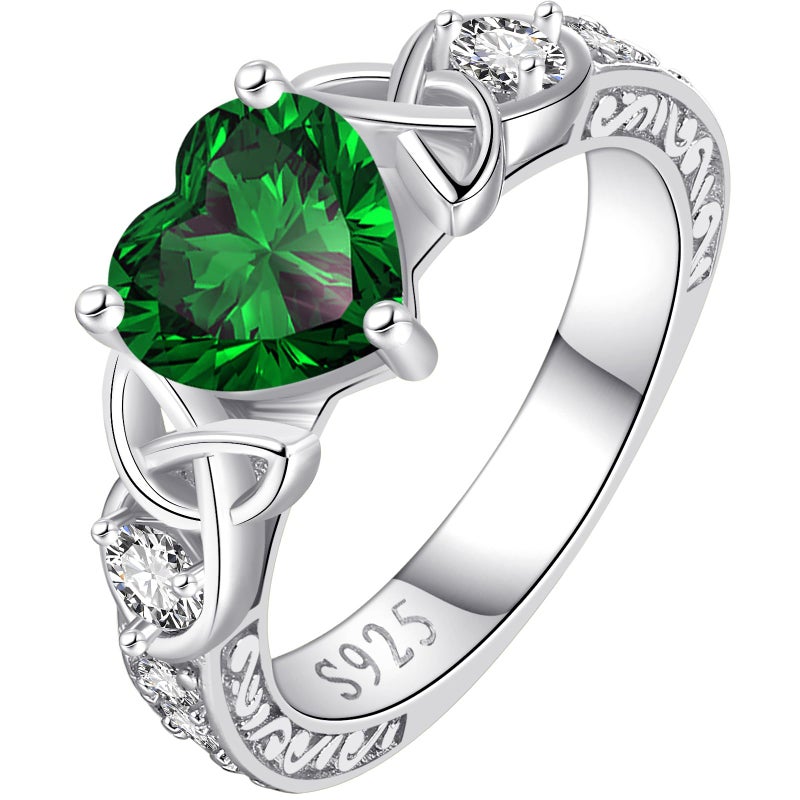 LOIPURI Emerald Moissanite Promise Rings for Her, 2CT D Color VVS1, Heart Shaped Celtic Knot, 925 Sterling Silver Engagement Wedding Anniversary Valentines Promise Gift with Certificate, Size 8 - Image 1