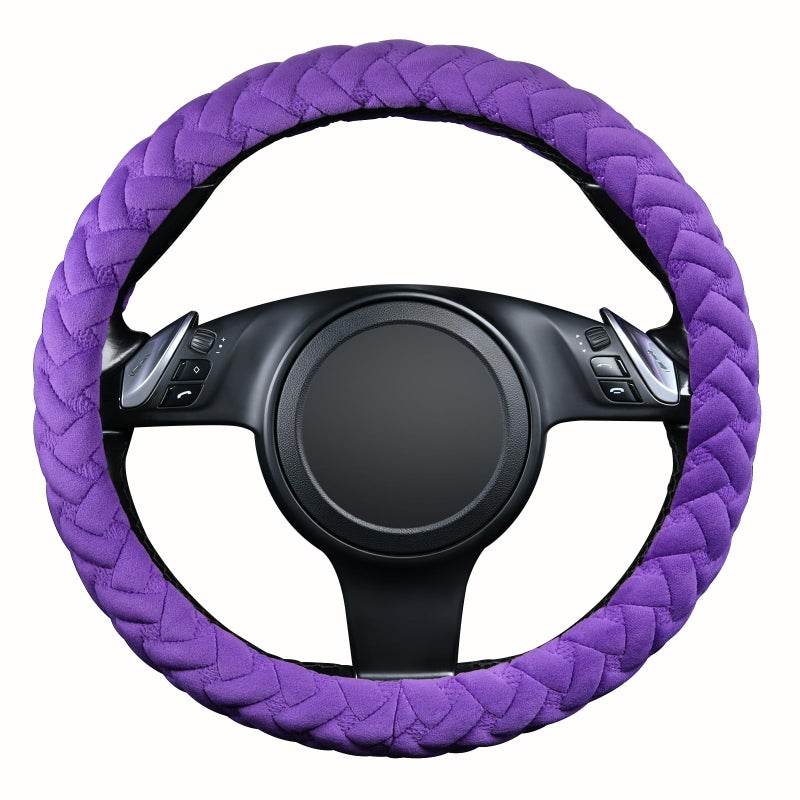 Flying Banner car Steering Wheel Cover Massage Velvet Warm Universal Size 15 inches SUV Truck Anti Slip Odorless Summer Winter (Purple, Velvet Massage) - Image 2