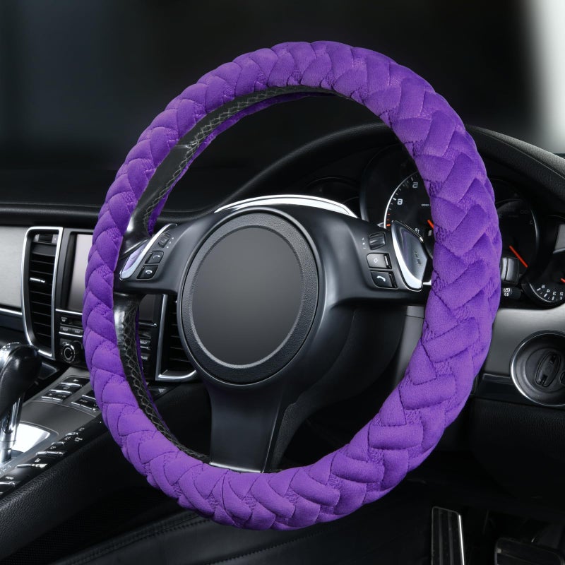 Flying Banner car Steering Wheel Cover Massage Velvet Warm Universal Size 15 inches SUV Truck Anti Slip Odorless Summer Winter (Purple, Velvet Massage) - Image 3