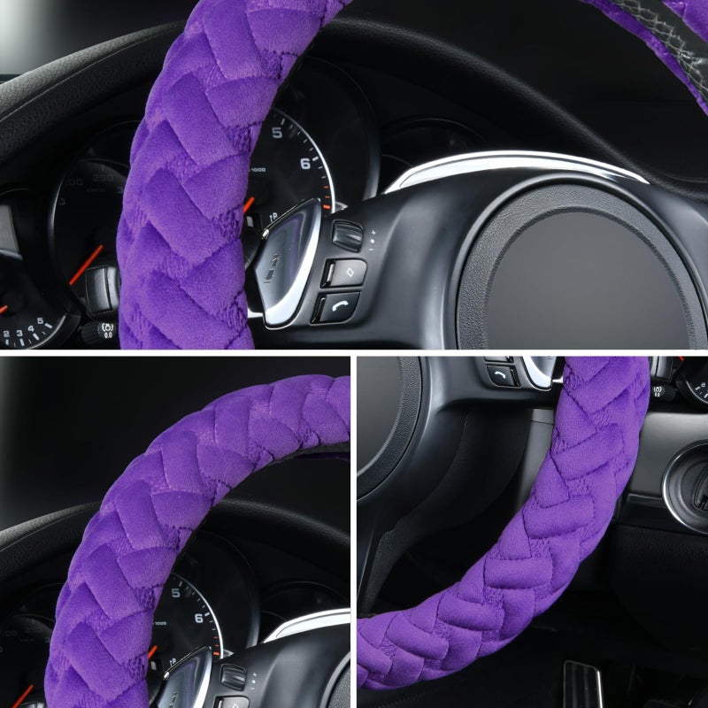 Flying Banner car Steering Wheel Cover Massage Velvet Warm Universal Size 15 inches SUV Truck Anti Slip Odorless Summer Winter (Purple, Velvet Massage) - Image 4