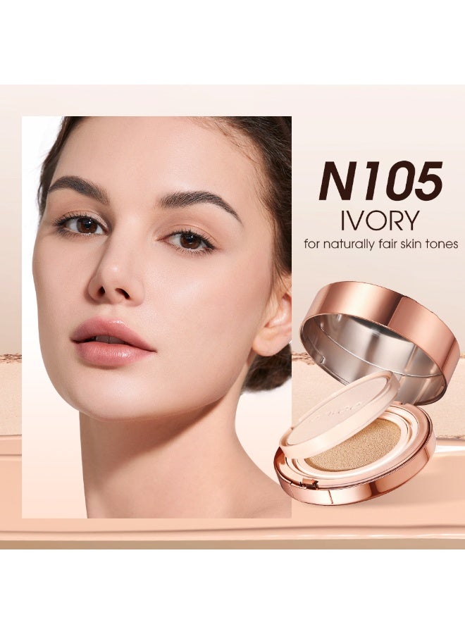 O.TWO.O 2-in-1 Soft Focus Powder & Air Cushion Cream, Long-Lasting Waterproof, Natural Oil Control, Full Coverage, Matte Finish, Suitable for All Skin Tones and Skin Types, Daily Makeup Essential N105 IVORY - Image 2