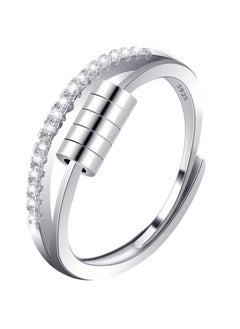 Silver Anxiety Ring for Women Men,Fidget Rings for Anxiety Stress Reliever with Beads,Adjustable Open Band Ring Size Cubic Zirconia Flower Finger Ring Spinner Thumb Rings Gift