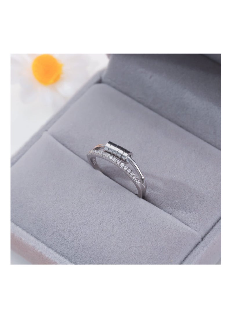 Generic - Silver Anxiety Ring for Women Men,Fidget Rings for Anxiety Stress Reliever with Beads,Adjustable Open Band Ring Size Cubic Zirconia Flower Finger Ring Spinner Thumb Rings Gift - Image 1