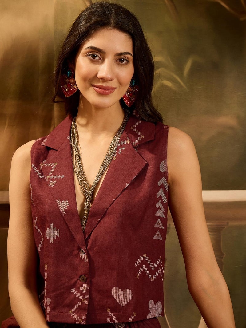 Stylum Women's Rust Geomatric Printed Cotton Blend Short Kurti Pant Set (Medium) - Image 4