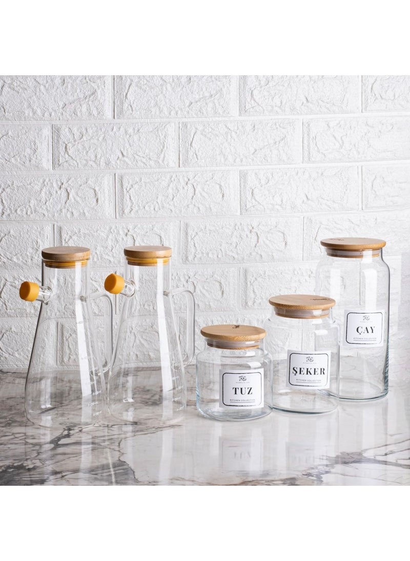Kitchen Pembelia 2-Piece Set 5 Piece 2-Piece Glass Oil Bowl and 3-Piece Glass Tea Sugar Salt Jar Set  - Image 1