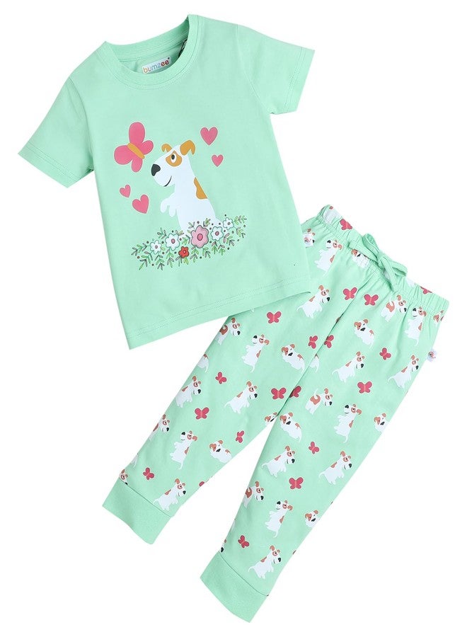BUMZEE Green Girls Half Sleeves T-Shirt & Pyjama Set Age - 12-18 Months (Peb9258D-grn) - Image 1