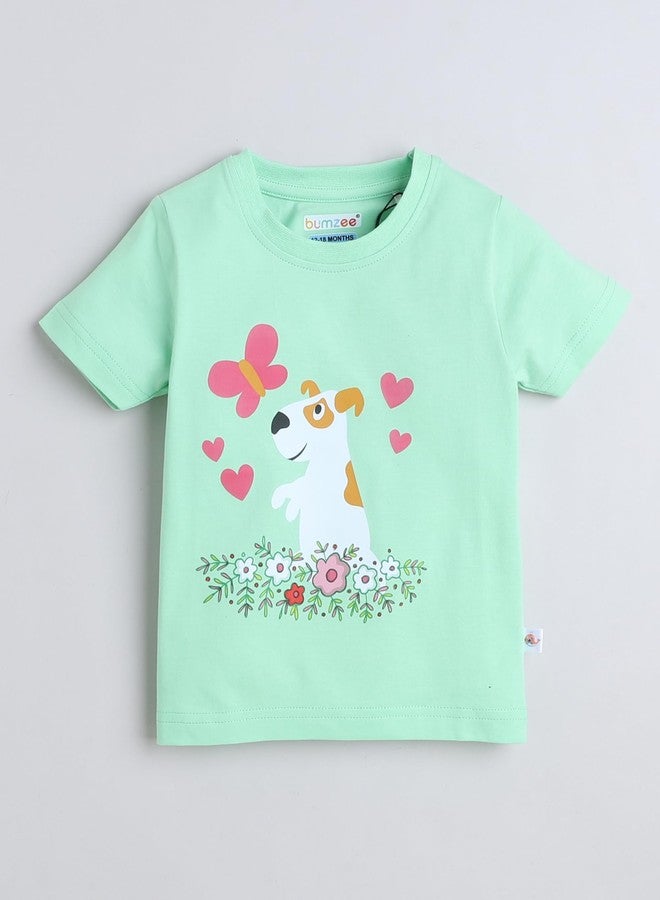 BUMZEE Green Girls Half Sleeves T-Shirt & Pyjama Set Age - 12-18 Months (Peb9258D-grn) - Image 2