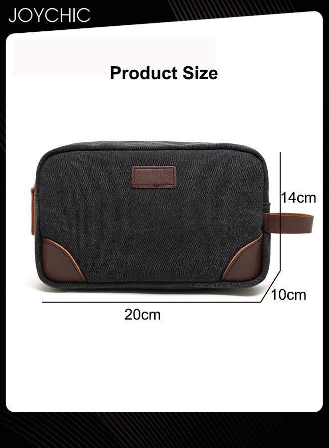 Joychic Travel Thick Casual Toiletry Bag Women and Men's Portable Canvas Organizer Shaving Dopp Kit Bathroom Bag with Handle Black - Image 4