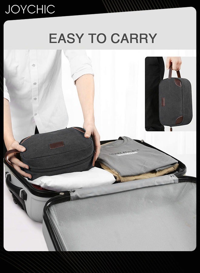 Joychic Travel Thick Casual Toiletry Bag Women and Men's Portable Canvas Organizer Shaving Dopp Kit Bathroom Bag with Handle Black - Image 3