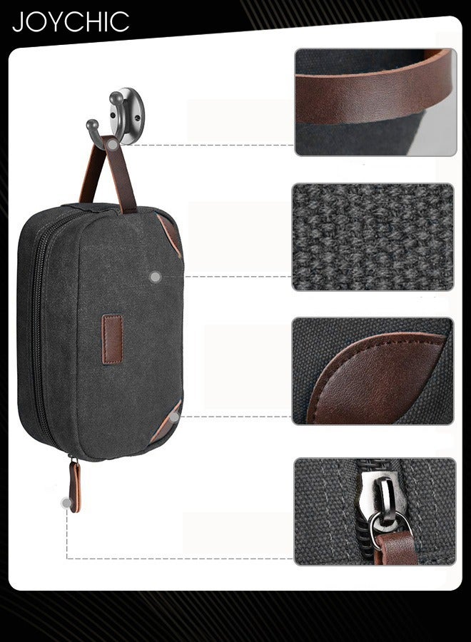 Joychic Travel Thick Casual Toiletry Bag Women and Men's Portable Canvas Organizer Shaving Dopp Kit Bathroom Bag with Handle Black - Image 1